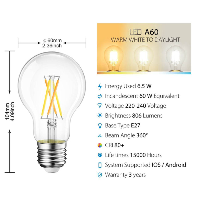 E27 Ampoule Intelligentes WIFI LED Filament 806Lm