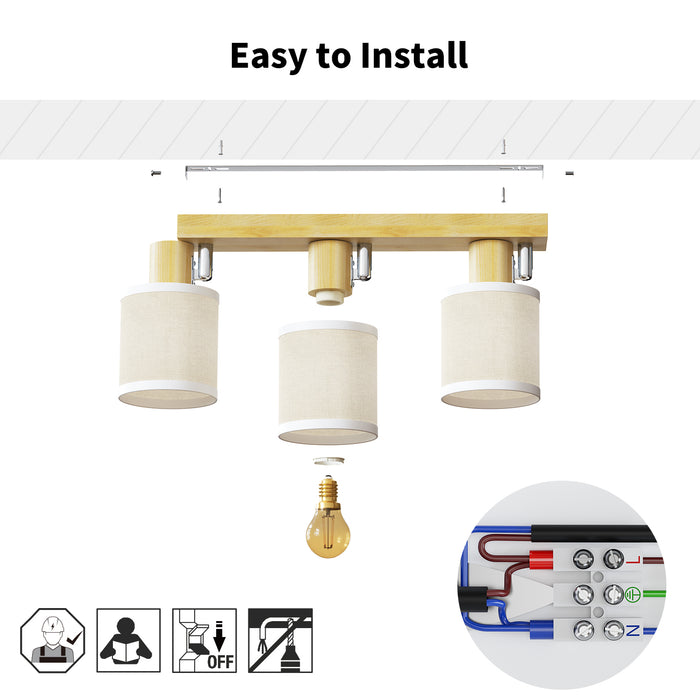 LVWIT LED Deckenlampe 3 flammig Deckenleuchte Holz （Aus China)