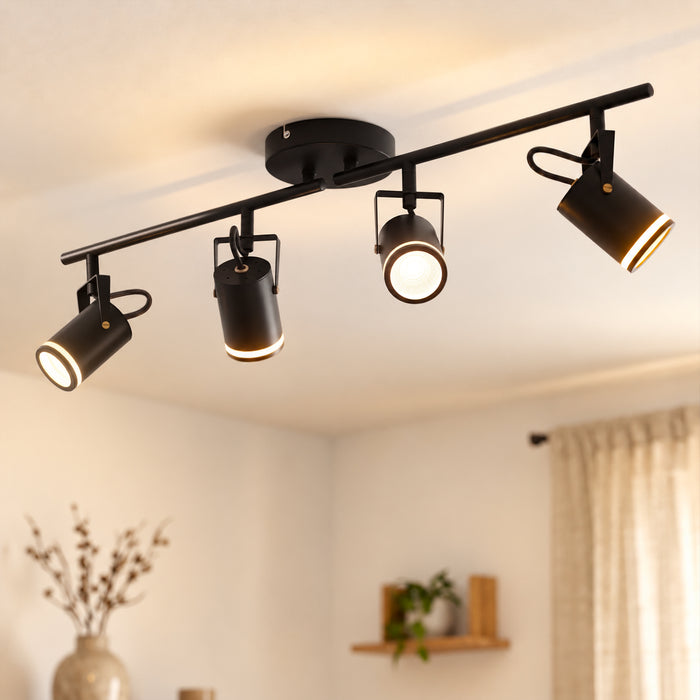 LVWIT Kitchen Ceiling Lights Adjustable,4 Way Ceiling Spotlights GU10,Black Ceiling Light Fittings,Metal Spotlight Bar,Modern Ceiling Lights for Hallway Bedroom Dining Room(NO Bulb) [Energy Class A]