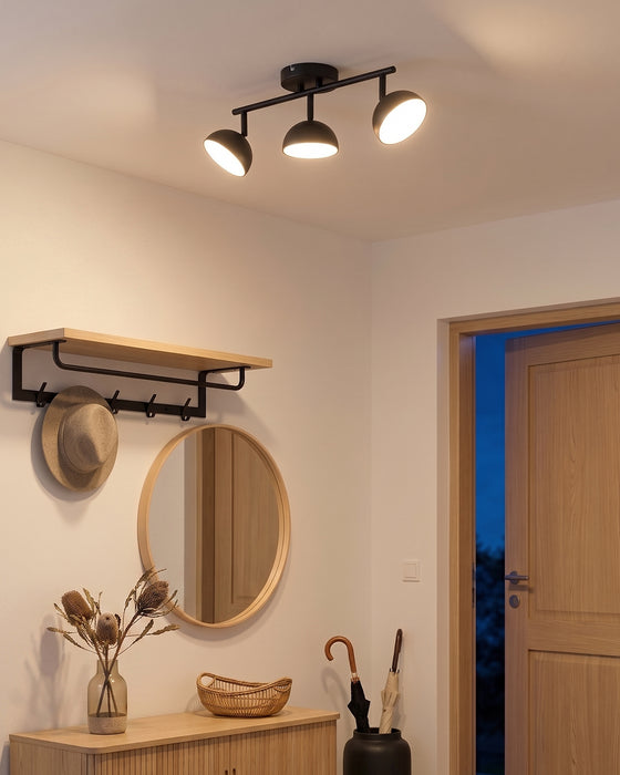 LVWIT Luminaire Plafonnier LED 3 Spots Noir, Spots de Plafond Abat-jour Hémisphérique, Luminaires Intérieur Socle Linéaire Avec ampoule GX53, Convient au Couloir, Cuisine, Chambre