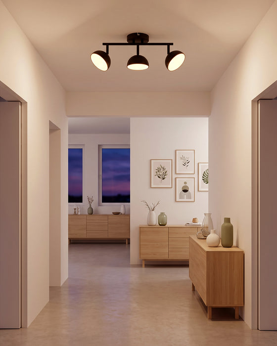 LVWIT Luminaire Plafonnier LED 3 Spots Noir, Spots de Plafond Abat-jour Hémisphérique, Luminaires Intérieur Socle Linéaire Avec ampoule GX53, Convient au Couloir, Cuisine, Chambre
