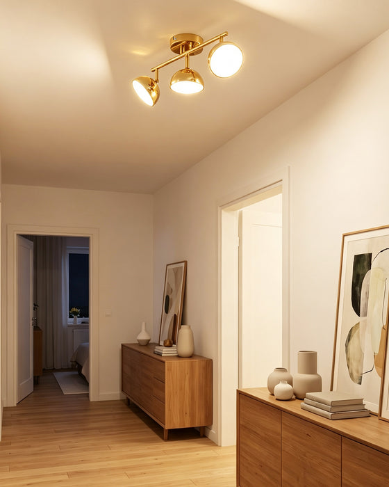 LVWIT Luminaire Plafonnier LED 3 Spots Doré, Spots de Plafond Abat-jour Hémisphérique, Luminaires Intérieur Socle Linéaire Avec ampoule GX53, Convient au Couloir, Cuisine, Chambre