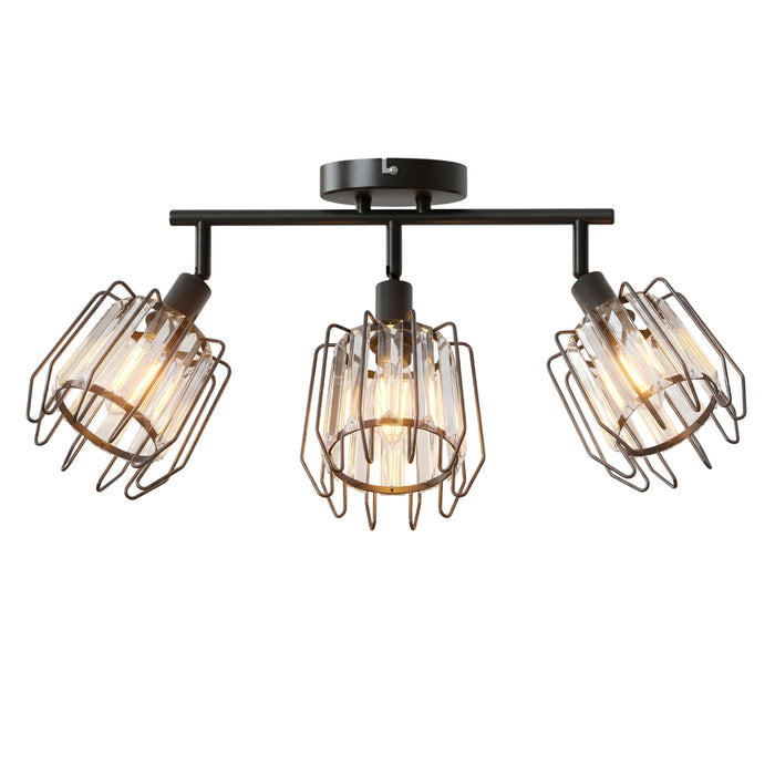 LVWIT Luminaire Plafonnier LED 3 Spots, E14 Luminaires Intérieur Orientable Noir, Rampe Spot LED Mural en Cristal, Spot de Plafond, Couloir, Cuisine (Sans Ampoules)