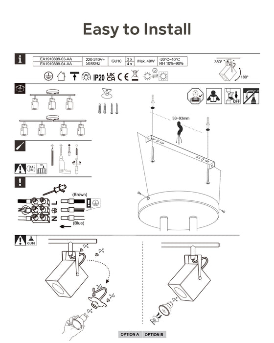 LVWIT Faretti LED Soffitto GU10 Orientabili Nero,Faretto Interno 3 Luci Soggiorno e Cucina [Classe di efficienza energetica A]