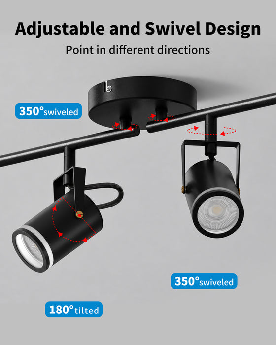 LVWIT Kitchen Ceiling Lights Adjustable,4 Way Ceiling Spotlights GU10,Black Ceiling Light Fittings,Metal Spotlight Bar,Modern Ceiling Lights for Hallway Bedroom Dining Room(NO Bulb) [Energy Class A]