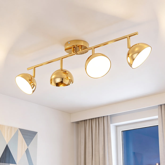 LVWIT Luminaire Plafonnier LED 4 Spots Doré, Spots de Plafond Abat-jour Hémisphérique, Luminaires Intérieur Socle Linéaire Avec ampoule GX53, Convient au Couloir, Cuisine, Chambre