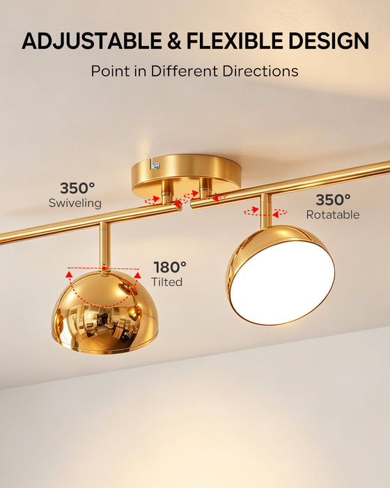LVWIT Luminaire Plafonnier LED 4 Spots Doré, Spots de Plafond Abat-jour Hémisphérique, Luminaires Intérieur Socle Linéaire Avec ampoule GX53, Convient au Couloir, Cuisine, Chambre