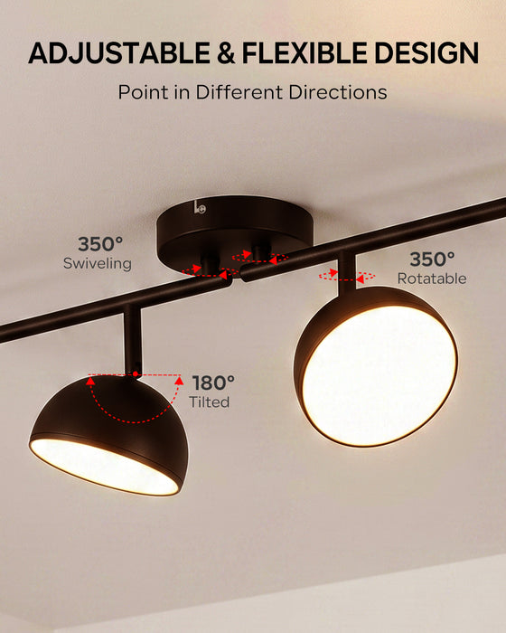 LVWIT Luminaire Plafonnier LED 4 Spots Noir, Spots de Plafond Abat-jour Hémisphérique, Luminaires Intérieur Socle Linéaire Avec ampoule GX53, Convient au Couloir, Cuisine, Chambre