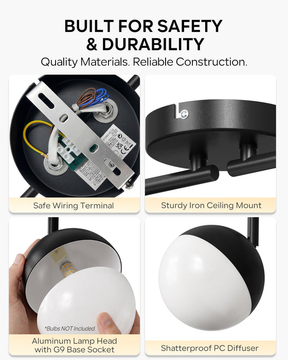 LVWIT Faretto da Soffitto Nero,Faretto 4 Luci attacco G9(Lampadine Escluse) [Classe di efficienza energetica A] Faretti Orientabile, Paralume in Alluminio e PC, per Soggiorno, Sala da Pranzo, Camera da Letto e Corridoio