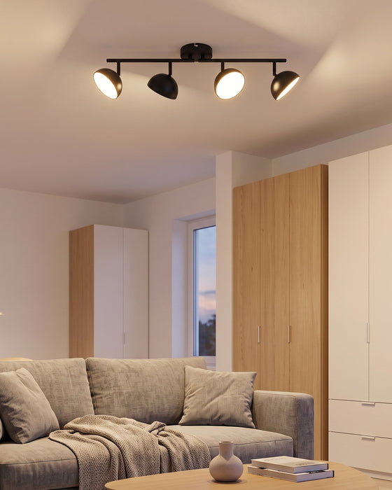 LVWIT Luminaire Plafonnier LED 4 Spots Noir, Spots de Plafond Abat-jour Hémisphérique, Luminaires Intérieur Socle Linéaire Avec ampoule GX53, Convient au Couloir, Cuisine, Chambre