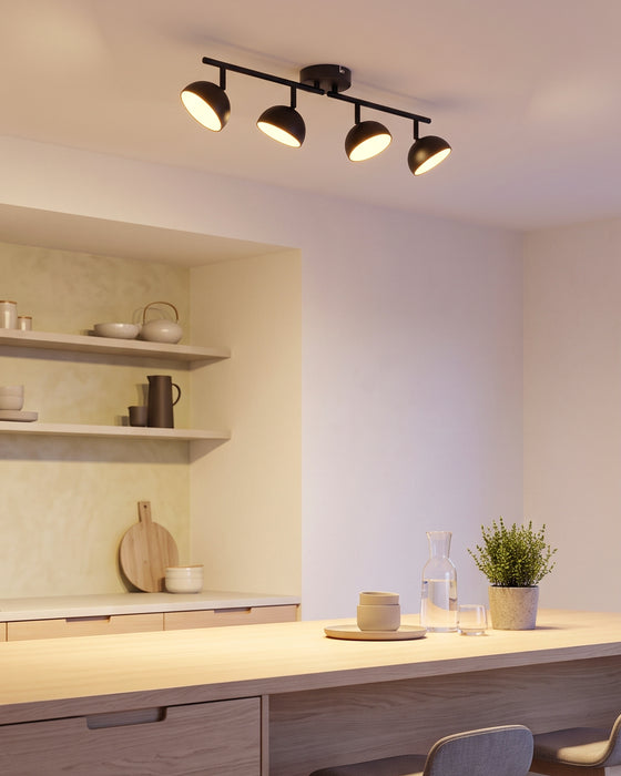 LVWIT Luminaire Plafonnier LED 4 Spots Noir, Spots de Plafond Abat-jour Hémisphérique, Luminaires Intérieur Socle Linéaire Avec ampoule GX53, Convient au Couloir, Cuisine, Chambre