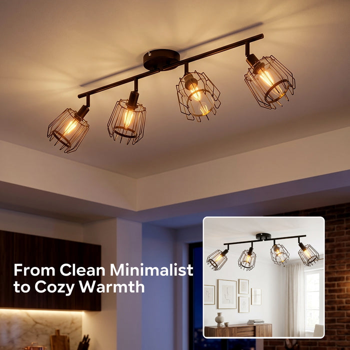 LVWIT Plafonnier LED 4 Spots, E14 Luminaire Intérieur avec Abat-jour en Acrylique, Noir Spot de Plafond Orientable, Plafonnier Cuisine, Chambre, Salon, salle à Manger (Sans Ampoules)
