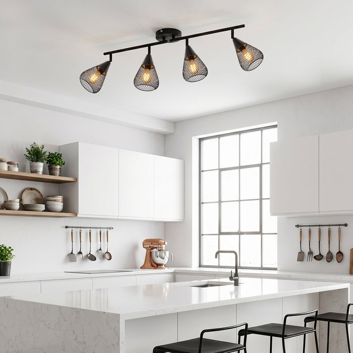 LVWIT Faretti LED da Soffitto Orientabili con 4 Luci E14, Faretto da Interno Moderna, Faretti Soffitto per Barra, Salotto,Cameretta, Cucina (Senza Lampadina) [Classe di efficienza energetica A]