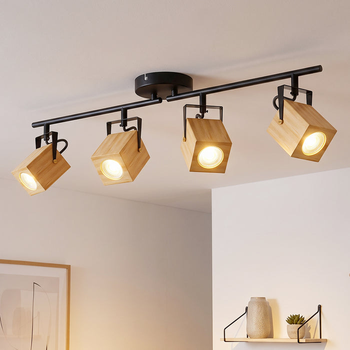 LVWIT Faretti LED Soffitto GU10 Orientabili Nero, Faretto Interno 4 Luci [Classe di efficienza energetica A]