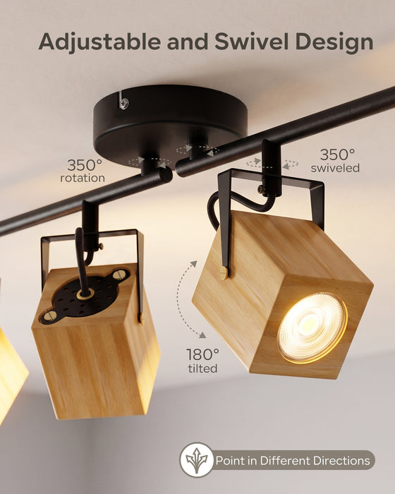 LVWIT 4-flammiger Deckenstrahler Massivholz, GU10 Strahler schwenkbar für Esszimmer, Skandinavische Massivholz Deckenlampe, Moderne Beleuchtung für Küche & Flur(Ohne Leuchtmittel)