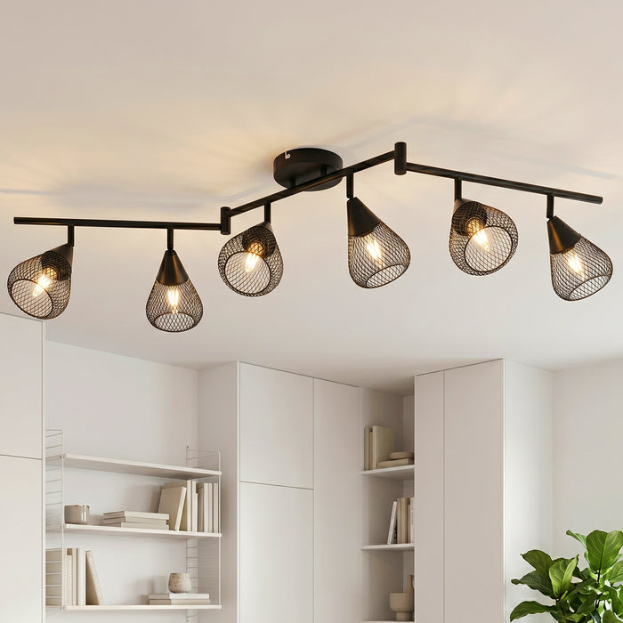 LVWIT Faretti LED da Soffitto Orientabili con 6 Luci E14, Faretto da Interno Moderna, Faretti Soffitto per Barra, Salotto,Cameretta, Cucina (Senza Lampadina) [Classe di efficienza energetica A]