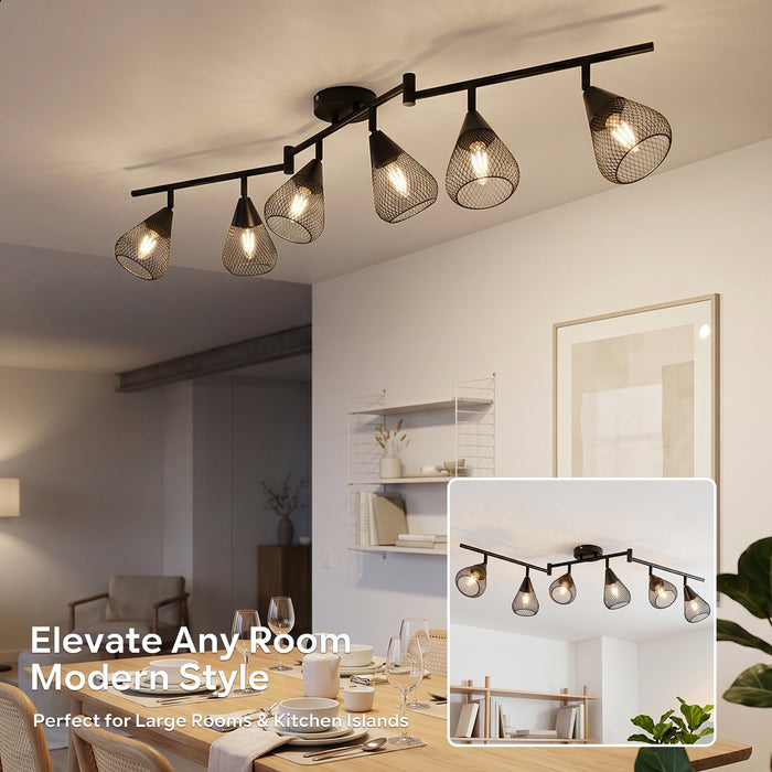 LVWIT Faretti LED da Soffitto Orientabili con 6 Luci E14, Faretto da Interno Moderna, Faretti Soffitto per Barra, Salotto,Cameretta, Cucina (Senza Lampadina) [Classe di efficienza energetica A]
