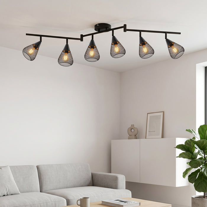 LVWIT Plafonnier Spot 6 Spots Noir - Abat Jour Plafond - E14 Spots Plafonnier Orientables Cuisine, Couloir, Chambre - Barre de Spot Moderne (Sans Ampoule)