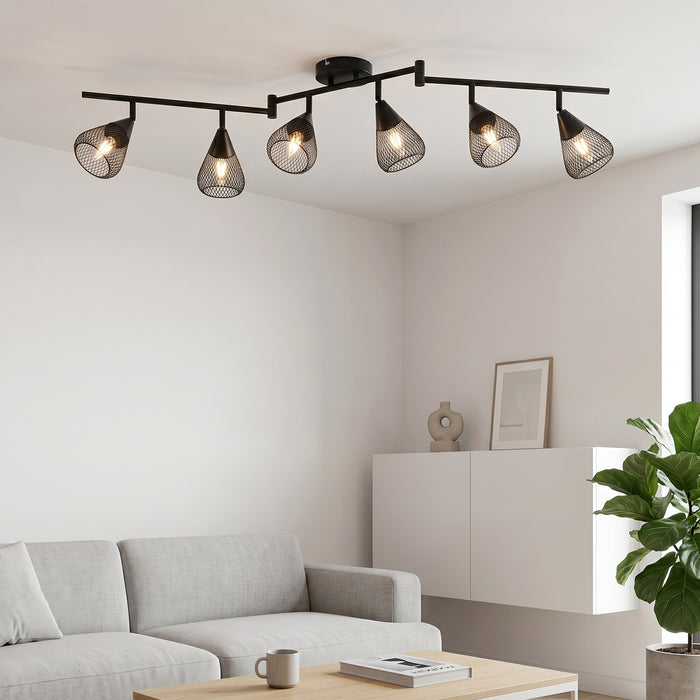 LVWIT Faretti LED da Soffitto Orientabili con 6 Luci E14, Faretto da Interno Moderna, Faretti Soffitto per Barra, Salotto,Cameretta, Cucina (Senza Lampadina) [Classe di efficienza energetica A]