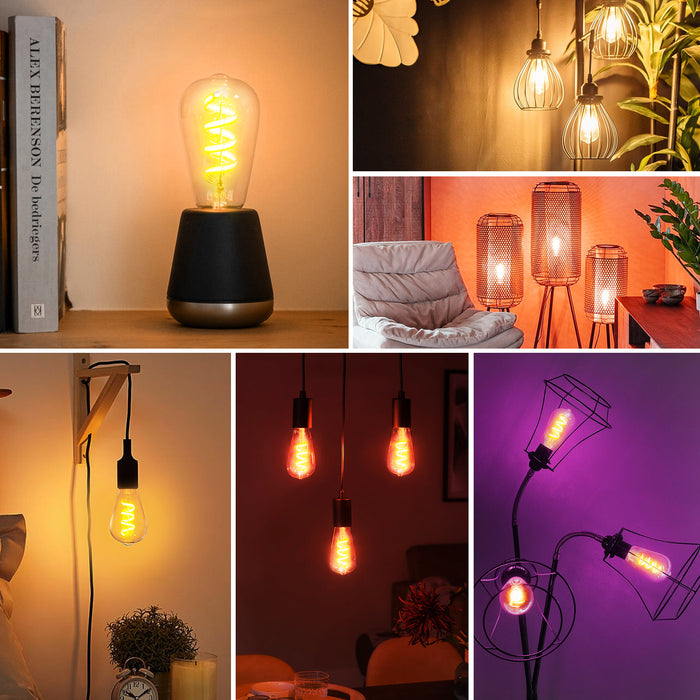 LVWIT E27 Smart Filament Bulb,Alexa Dimmable LED Color Changing Light Bulb,ST64 E27 WiFi RGB Smart Bulb,Compatible with Alexa,Echo and Google Assistant Including Remote Control (3 PCS)