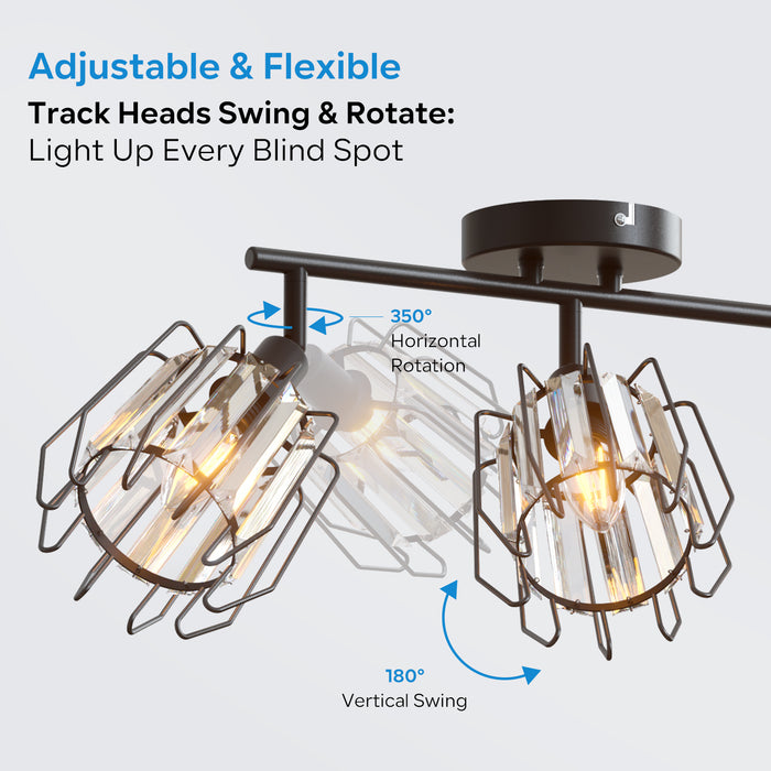 LVWIT Luminaire Plafonnier LED 3 Spots, E14 Luminaires Intérieur Orientable Noir, Rampe Spot LED Mural en Cristal, Spot de Plafond, Couloir, Cuisine (Sans Ampoules)