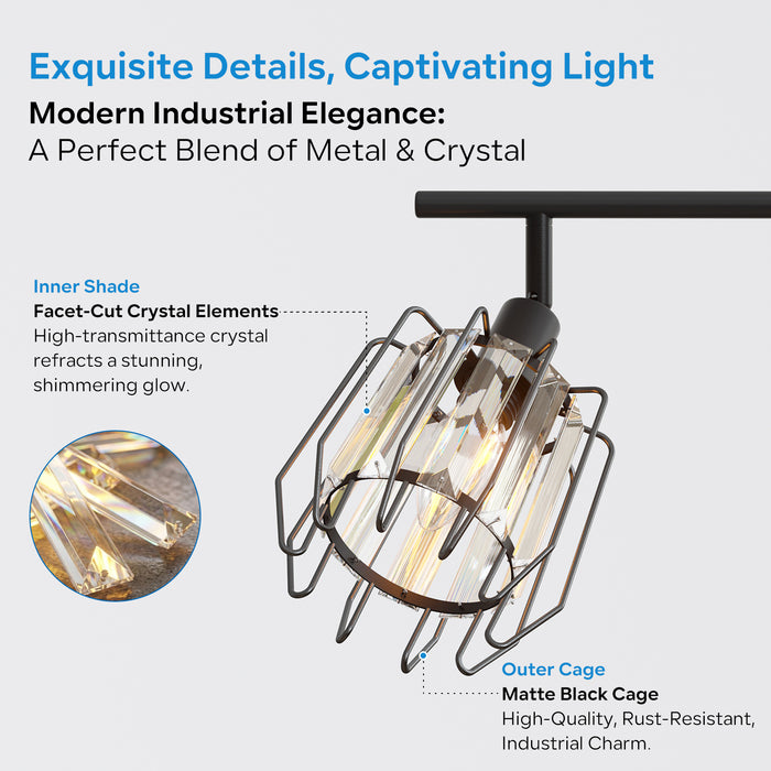 LVWIT Luminaire Plafonnier LED 3 Spots, E14 Luminaires Intérieur Orientable Noir, Rampe Spot LED Mural en Cristal, Spot de Plafond, Couloir, Cuisine (Sans Ampoules)