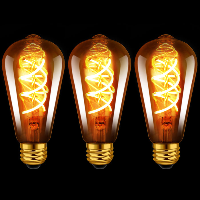 LVWIT Vintage Glühbirne E27 ST64 LED Warmweiss 4.9W 2200K Antike Spiral Filament LED Glühlampe für Nostalgie und Retro Beleuchtung im Haus Café Bar - 3er Pack, Nicht Dimmbar (Aus China)