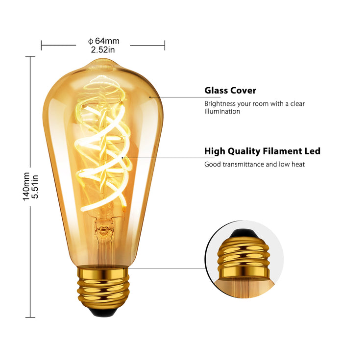 LVWIT Vintage Glühbirne E27 ST64 LED Warmweiss 4.9W 2200K Antike Spiral Filament LED Glühlampe für Nostalgie und Retro Beleuchtung im Haus Café Bar - 3er Pack, Nicht Dimmbar (Aus China)