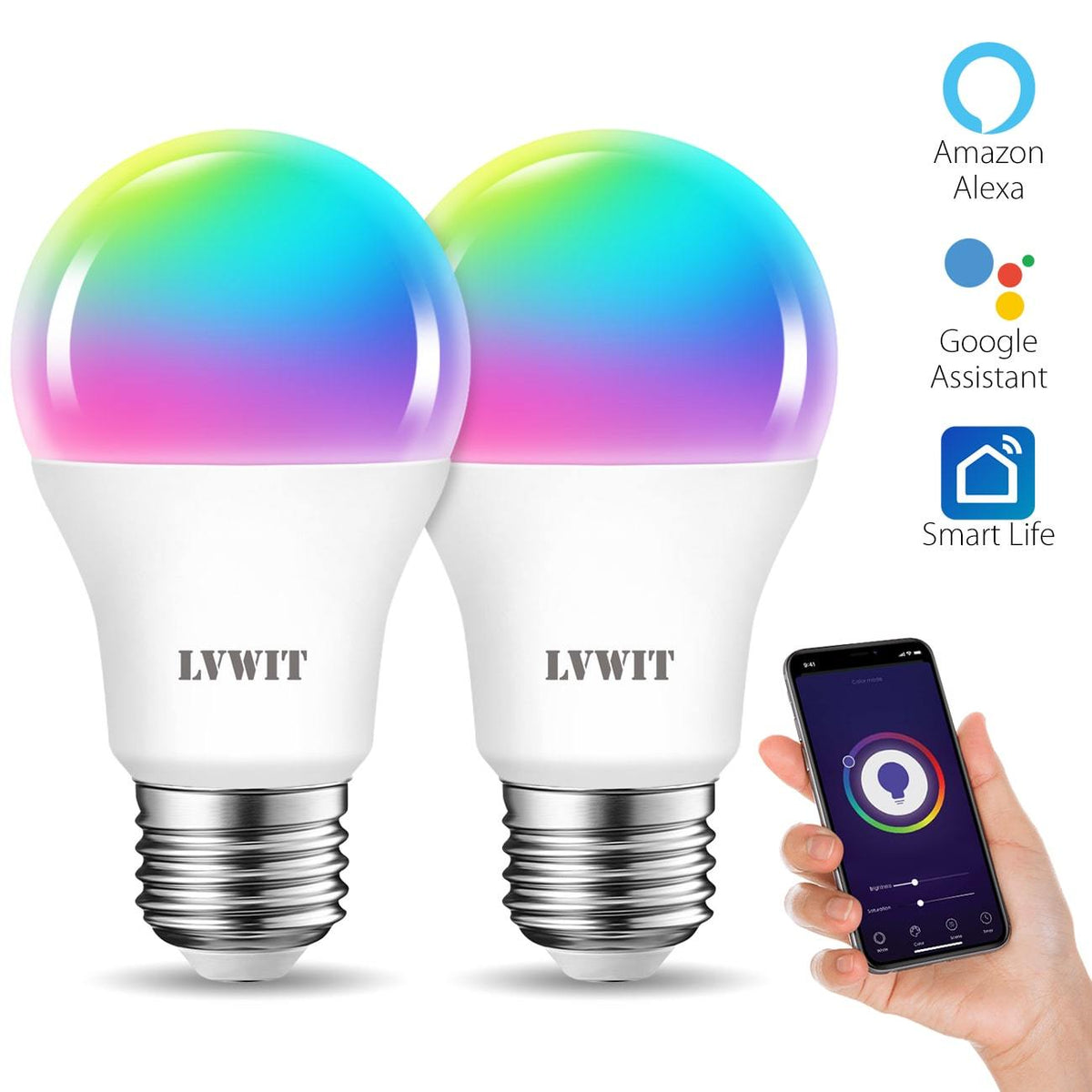 LVWIT 2-Pack Smart Light Bulbs, 60W A19 E26 LED Bulb