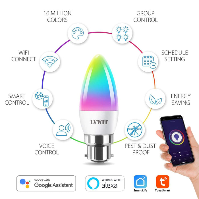 B22 Ampoule Intelligentes WIFI LED, C37 470Lm