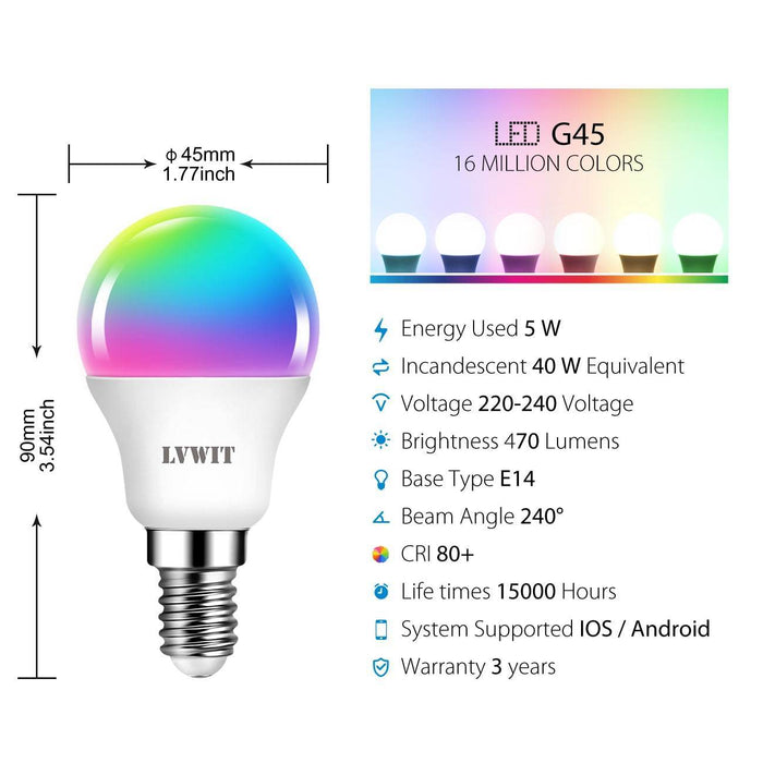 LED WiFi Smart Bulbs, E14 G45 470Lm