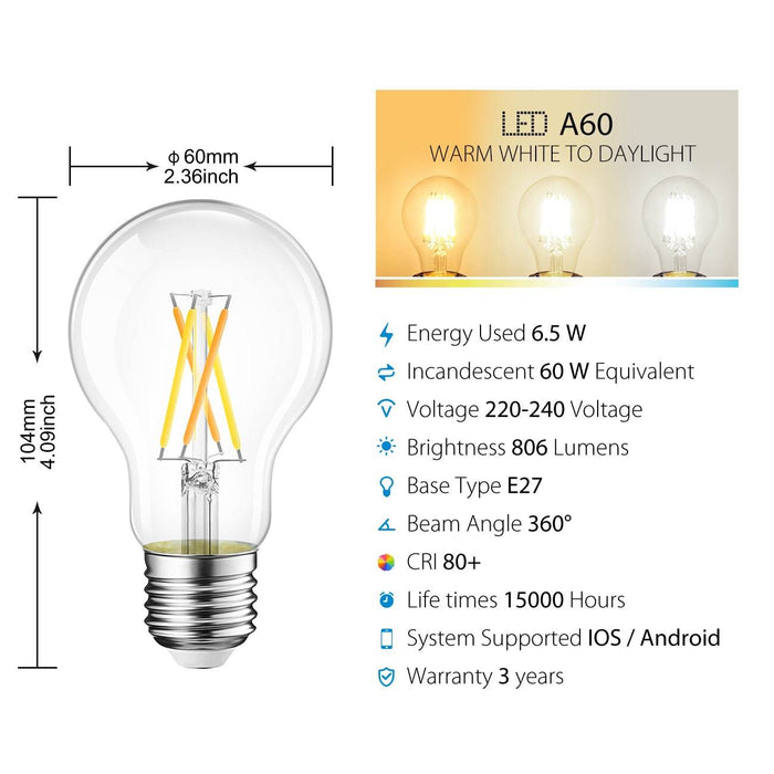 E27 Ampoule Intelligentes WIFI LED Filament 806Lm