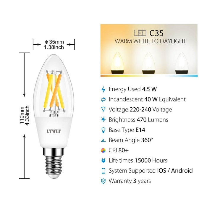 E14 Smart Wifi LED Bulb, C35 470Lm