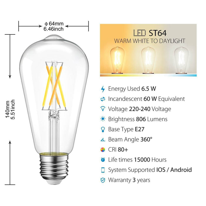 E27 Smart WiFi LED Lampe ST64 806Lm