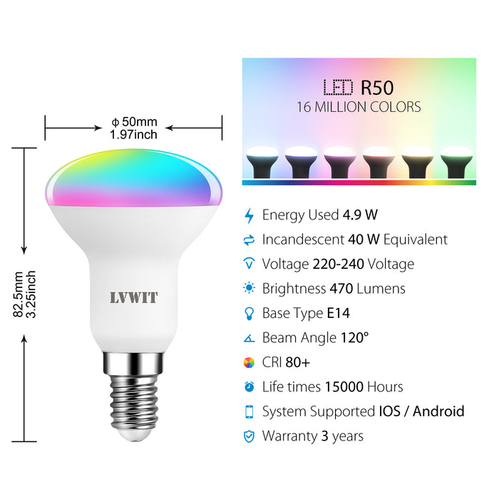 Dimmable E14 Smart Spotlight LED Bulb, 4.9W Reflector,Replace 40 Watt,470LM