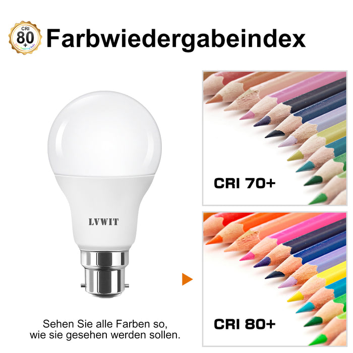 B22 LED Glühbirnen, 806Lm A60 6 Stücke 6500K