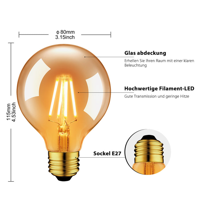 E27 LED Glühlampe, G80 650Lm