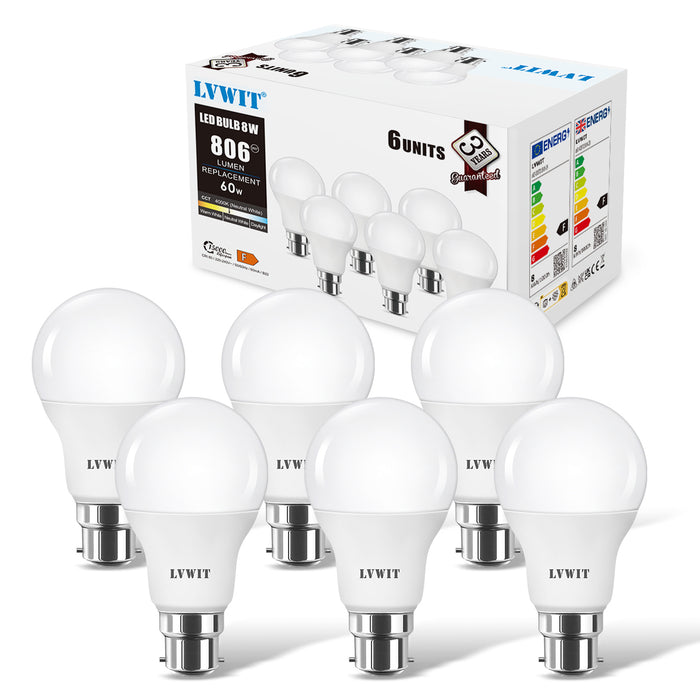 Ampoule LED, Baïonnette, B22, Milky, Standars A60, blanc, 2700 k, 806 lm,  360°, LED, Ø6cm, H10,3cm - Girard Sudron