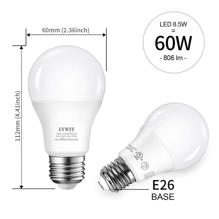 E26 LED Light Bulbs, 806Lm A19 6&16/Pack