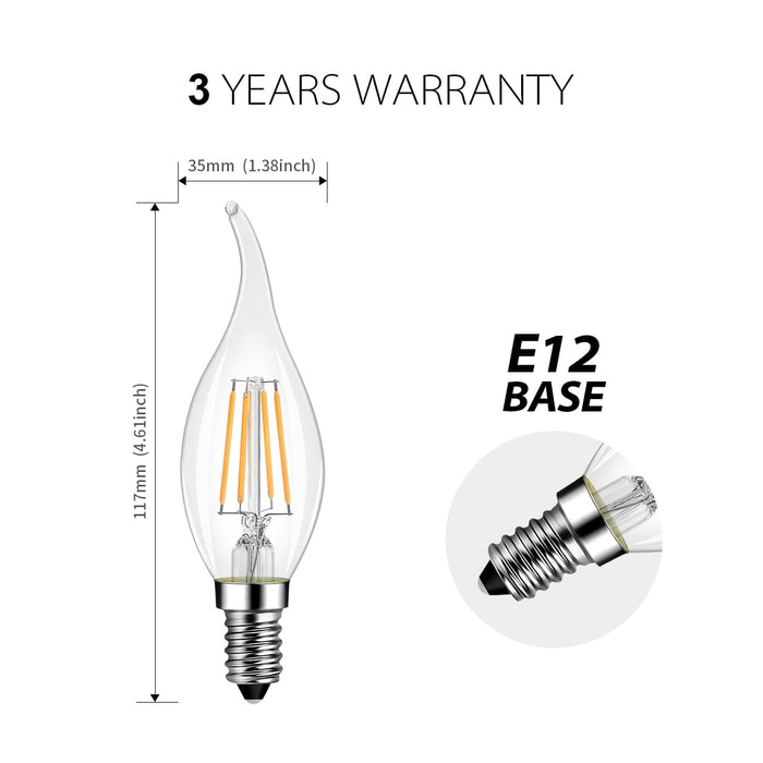 E12 Flame Tip LED Light Bulbs, 420Lm B11