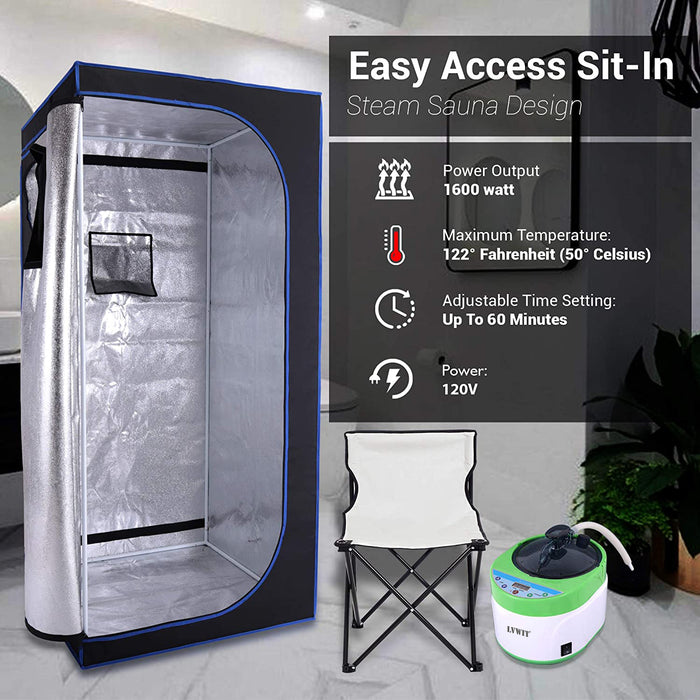 LVWIT Full Size Portable Steam Sauna –Personal Home Spa, with Remote Control, Foldable Chair, Timer