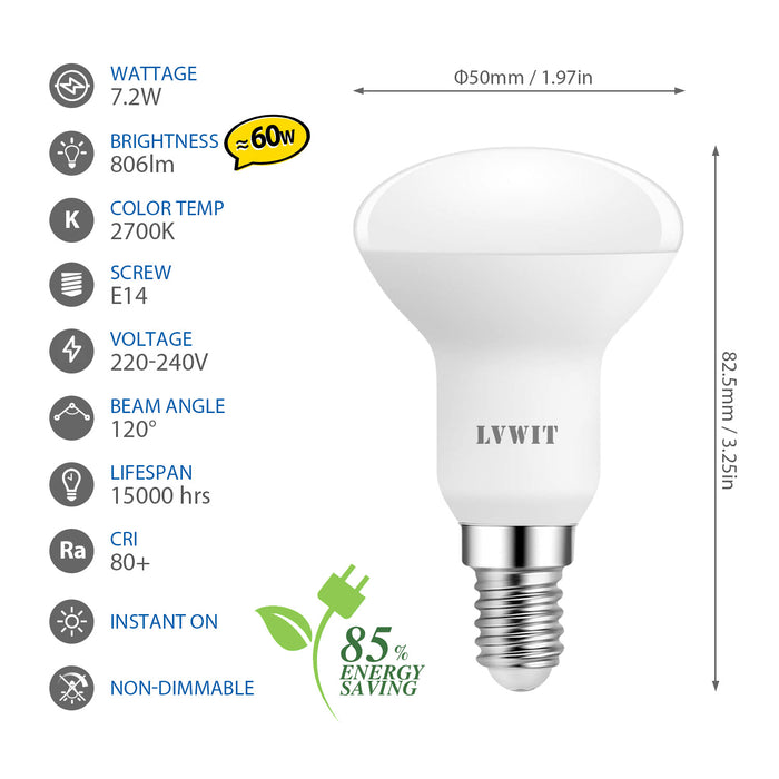 E14 LED Ampoule LED 2700K, R50 806Lm