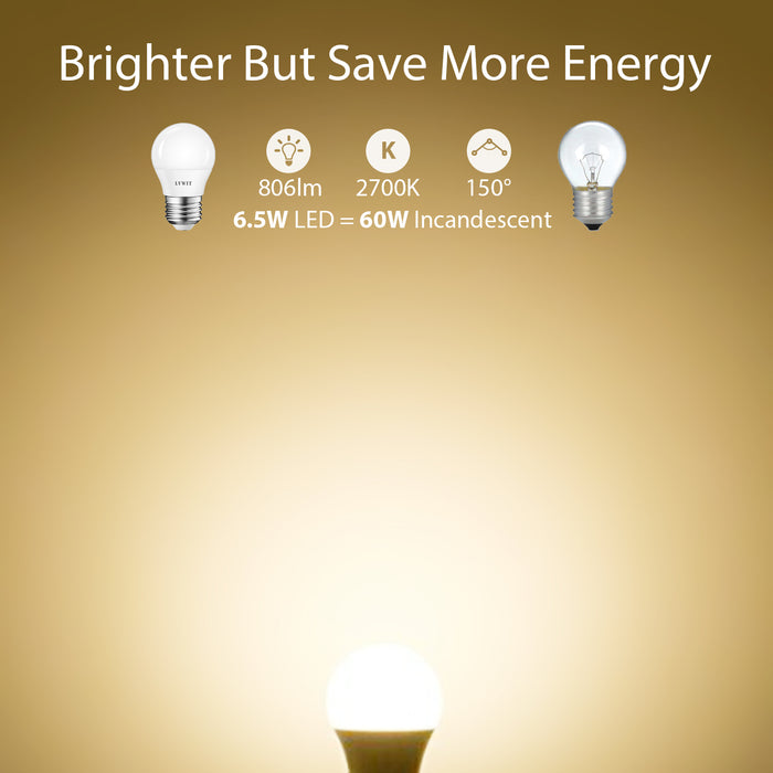 LVWIT E27 Edison Screw Golf Ball Bulb, 6.5W G45 60W Equivalent, 806 Lumen 6500K/ 2700K