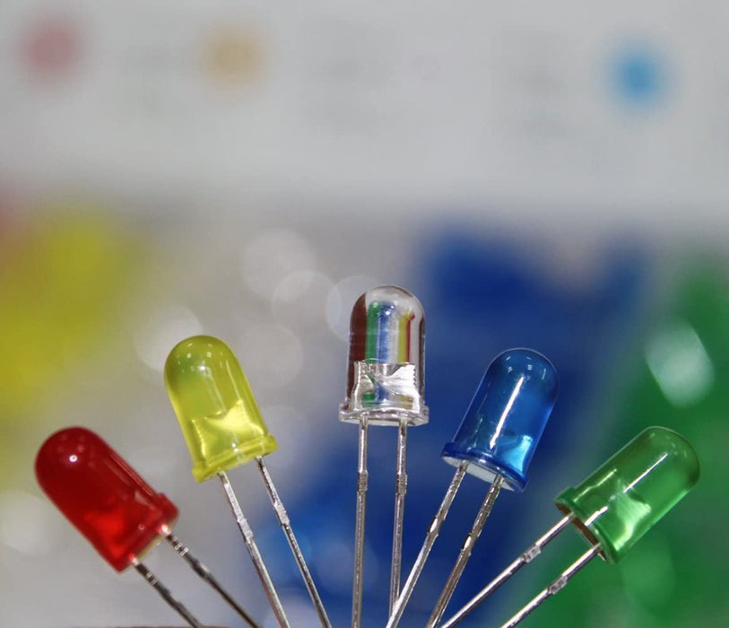 LVWIT 450pcs (5 Colors x 90pcs) 5mm LED Light Emitting Diode Round Assorted Color White/Red/Yellow/Green/Blue Kit Box