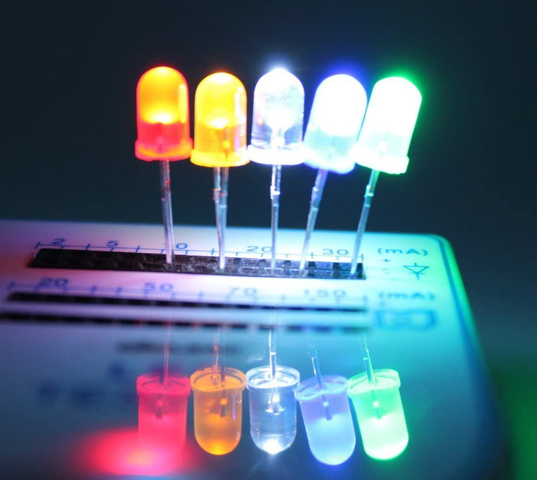 LVWIT 450pcs (5 Colors x 90pcs) 5mm LED Light Emitting Diode Round Assorted Color White/Red/Yellow/Green/Blue Kit Box