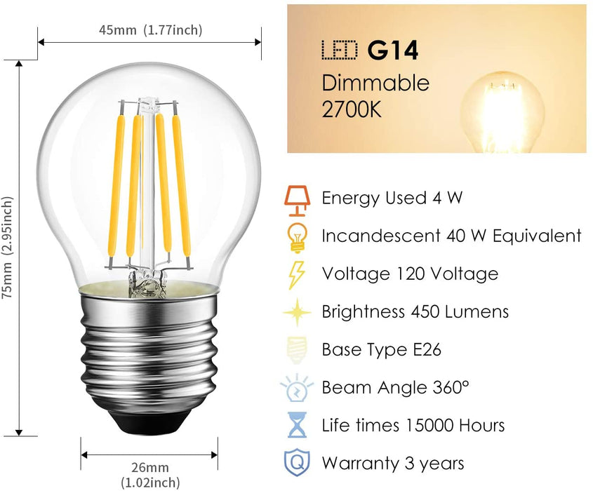 E26 LED Globe Bulbs, 450Lm G14