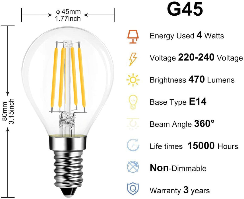 E14 Lampadina Filamento LED, G45 470Lm 2700K Pacco da12 pezzi