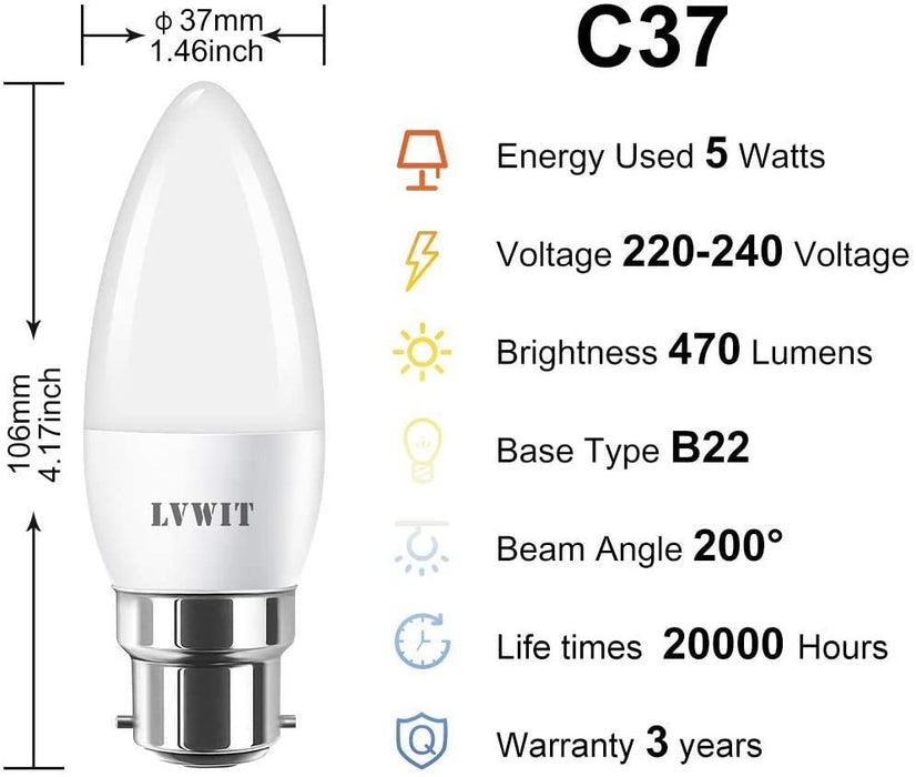 LED Light Bulbs, B22 1800Lm A75 Bulbs, 6500K Daylight 6PCS