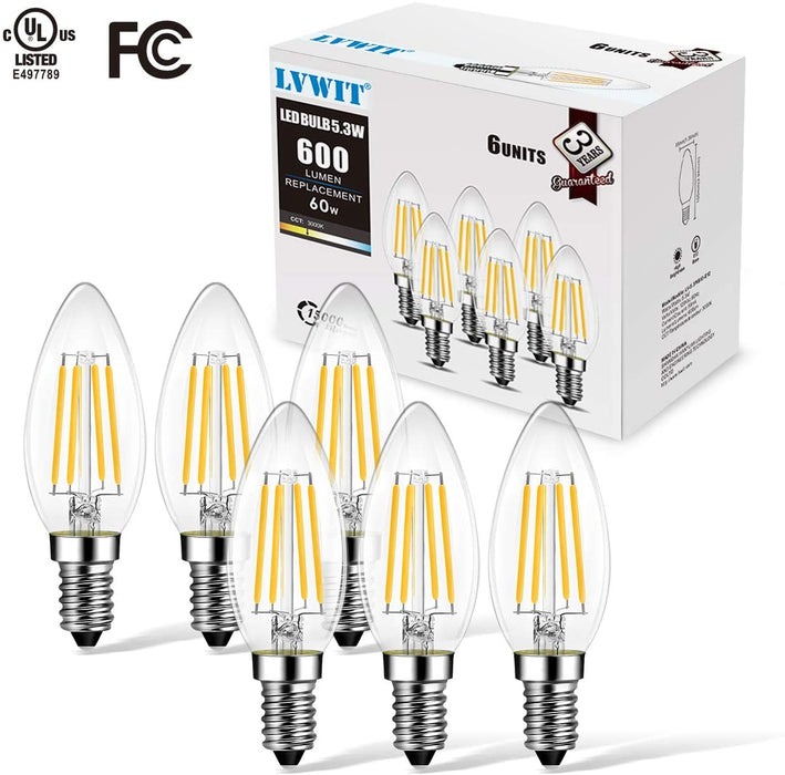 E12 LED Light Bulbs, 600Lm B11