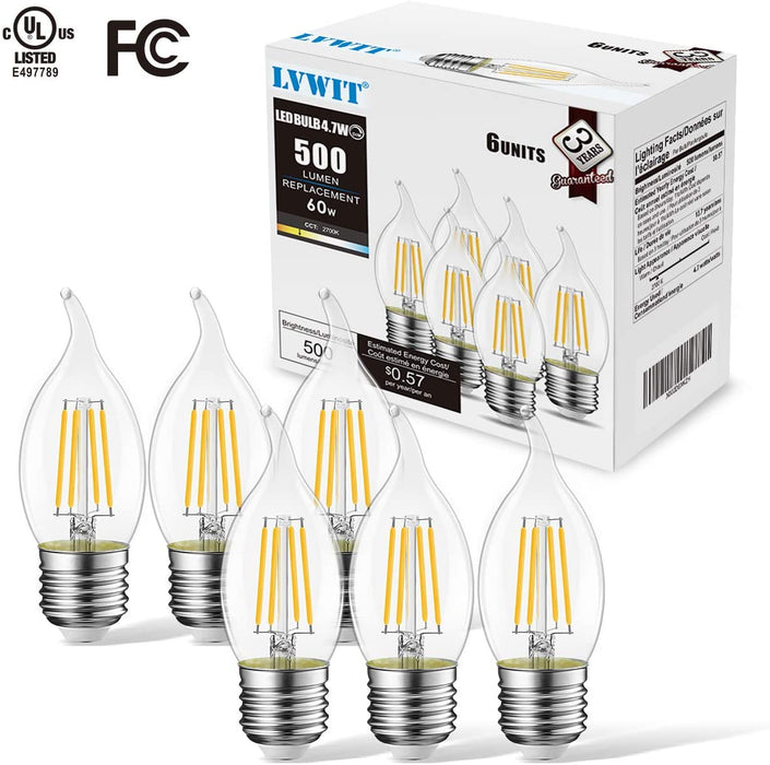 LVWIT E26 Flame Tip LED Light Bulbs, 500Lm B11
